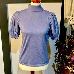 Pretty mock turtleneck, puffy-sleeved sweater